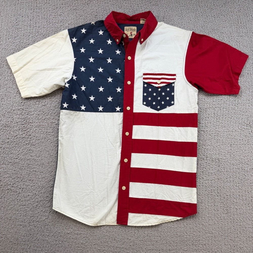 American Flag Stars Stripes Button Down Shirt S Red Head Brand Co Mens Small